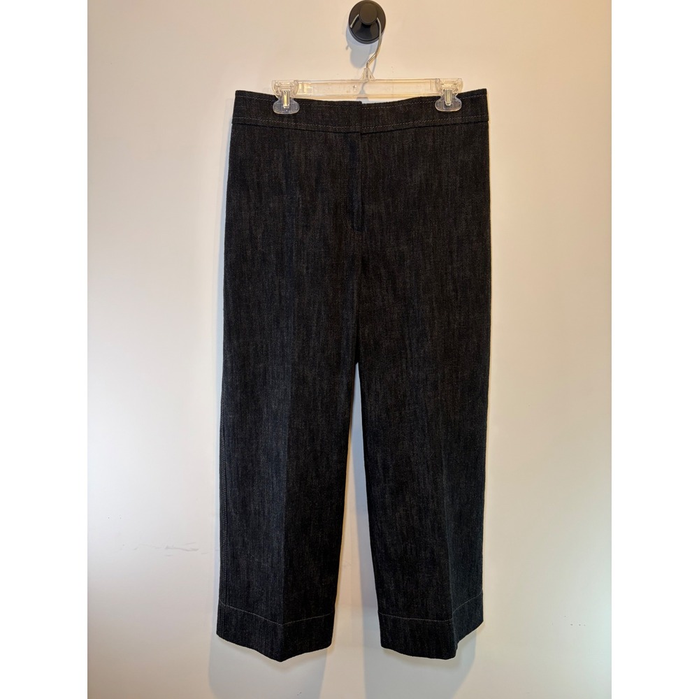 Akris Punto Dark Wash Wool Blend Wide Leg Denim Trousers Jeans Womens Size 10